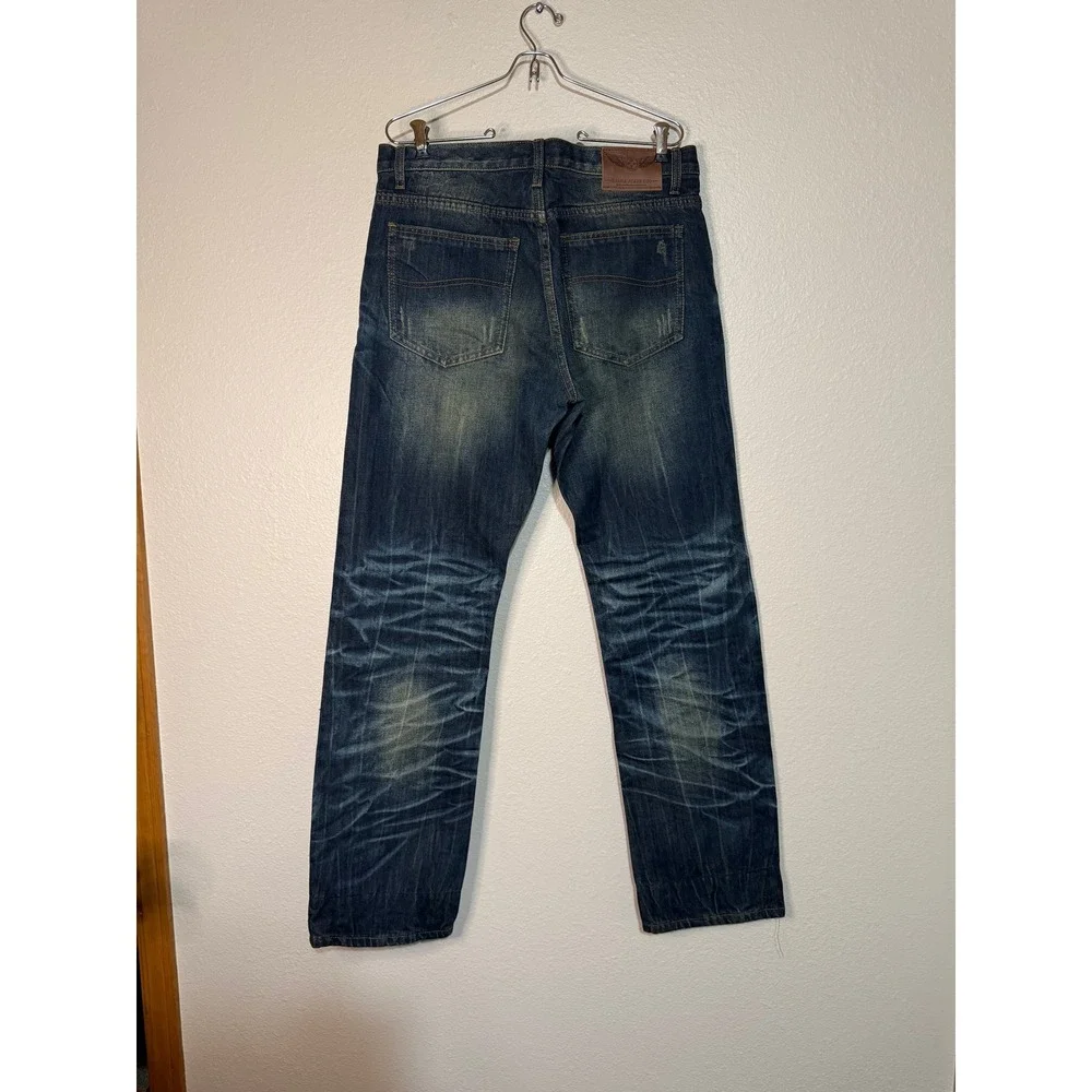 Daijia Jeans Co Mens 34 Dark Wash Whiskered Straight Leg Plaid Lined Denim Pants